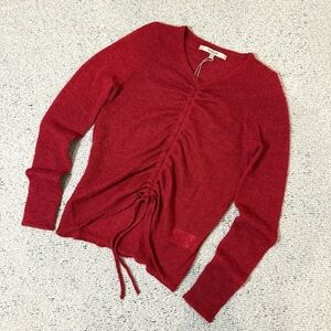 Hudson Red V-Neck Ruched Sweater XS
